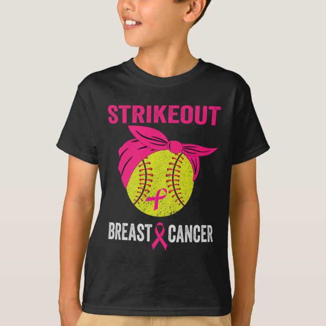Strike Out Breast Cancer Awareness Messy Bun Softb T-Shirt (Front)