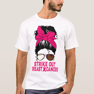 Strike Out Breast Cancer Awareness Messy Bun Softl T-Shirt