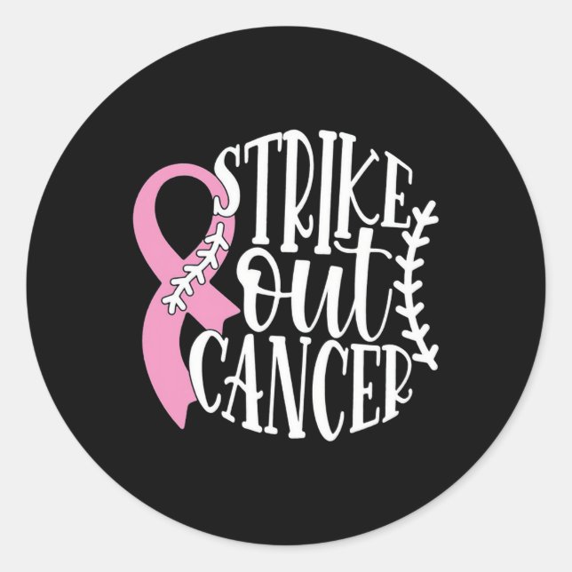Strike Out Breast Cancer Baseball Fight Awareness  Classic Round Sticker (Front)