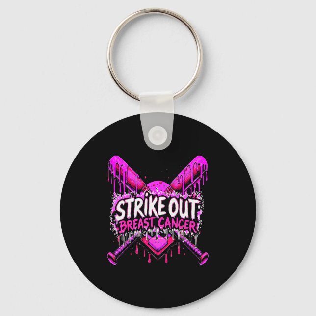 Strike Out Breast Cancer Baseball Softball Drip Ho Key Ring (Front)