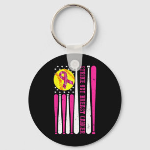 Strike Out Breast Cancer Softll Fight Awareness  Key Ring