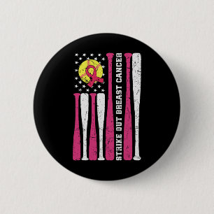 Strike Out Breast Cancer Softll Fight Awareness Me 6 Cm Round Badge