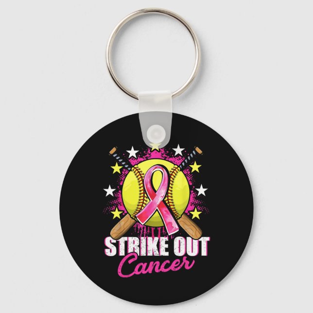 Strike Out Breast Cancer Warrior Softll Pink Ribbo Key Ring (Front)