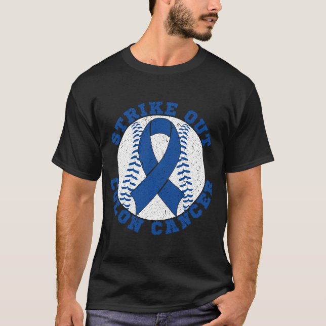 Strike out Colon March Cancer Awareness Baseball T-Shirt (Front)