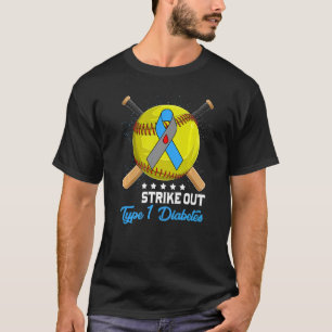 Strike Out T1D Awareness Month Blue and Gray Ribbo T-Shirt