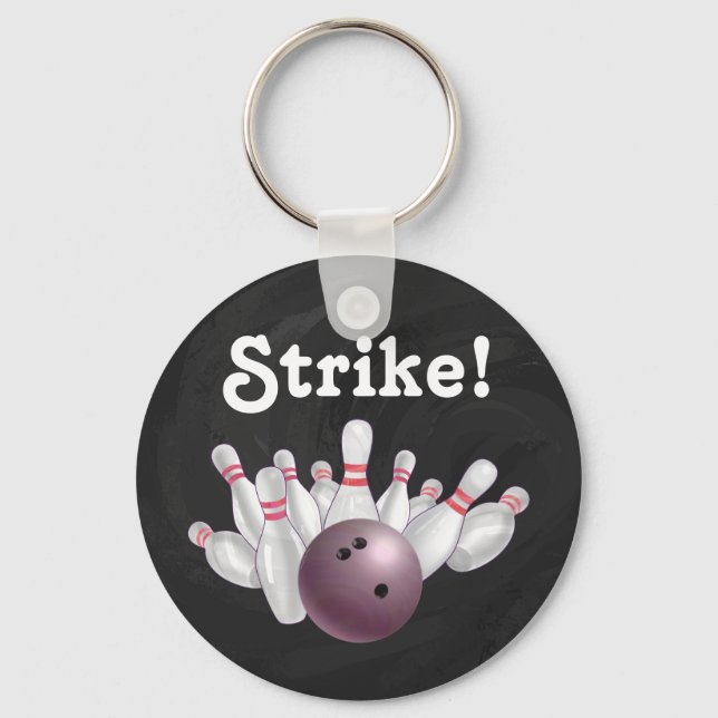 Strike! Pink Bowling Ball with Pins Key Chain (Front)