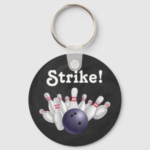 Strike! Purple Bowling Ball with Pins Key Chain