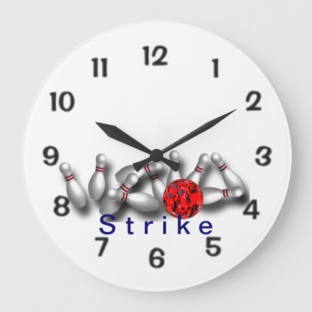 Strike Red Ball Bowling Large Clock (Front)