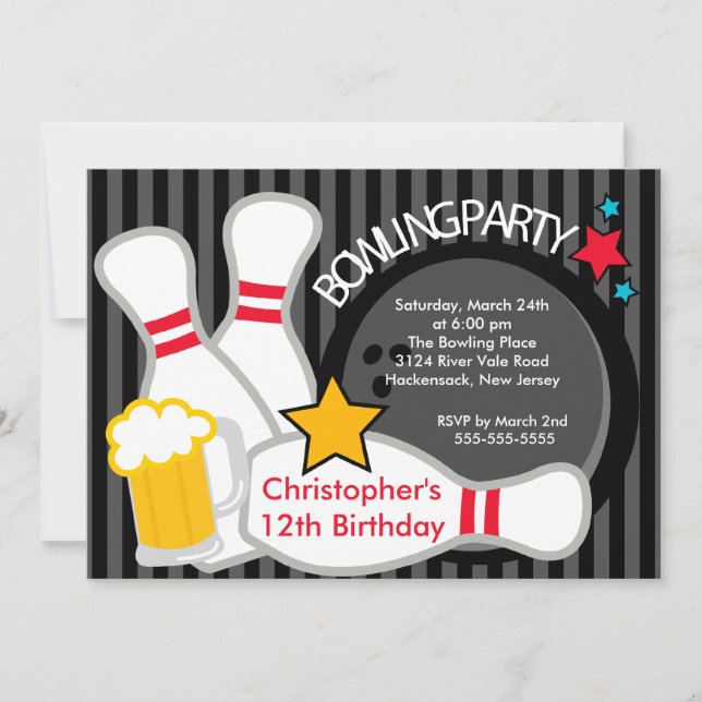 Strike up Fun Bowling Birthday Party Invitation (Front)