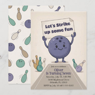 Strike Up Some Fun Bowling Party Boy 7th Birthday Invitation