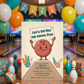 Strike Up Some Fun Party Bowling Boy 7th Birthday Invitation