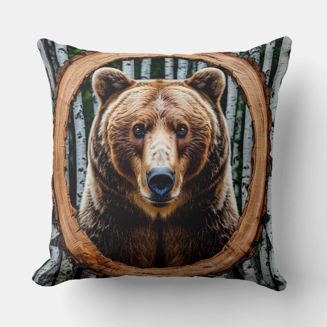 Striking bear portrait cushion (Front)