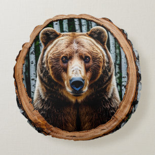 Striking bear portrait round cushion