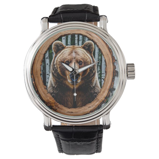 Striking bear portrait, watch (Front)