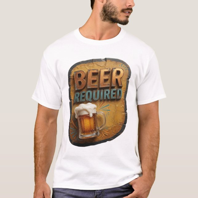 Striking BEER REQUIRED Text Design T-Shirt (Front)