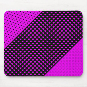 Striking Black And Pink Colours Cute Hearts Patter Mouse Pad
