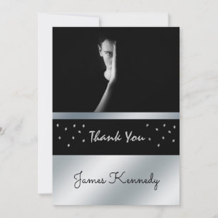 Striking Black and Silver Graduation Thank You Invitation