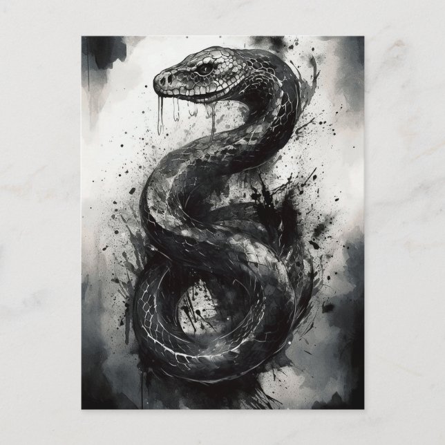 Striking Black and White Snake Art Postcard – Wild (Front)
