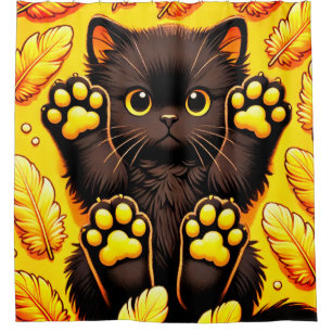 Striking Black Cat Illustration Shower Curtain