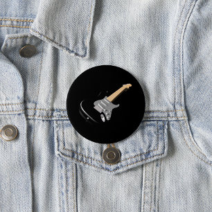Striking Black Electric Guitar Musical Instrument 7.5 Cm Round Badge