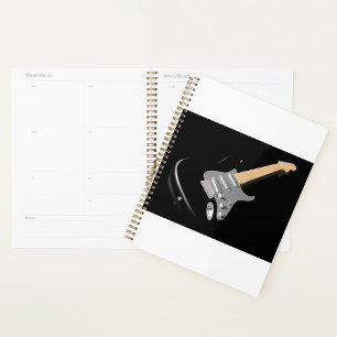 Striking Black Electric Guitar Musical Instrument  Planner