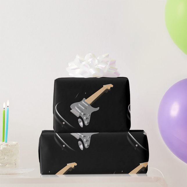 Striking Black Electric Guitar Musical Instrument  Wrapping Paper (Creator Uploaded)