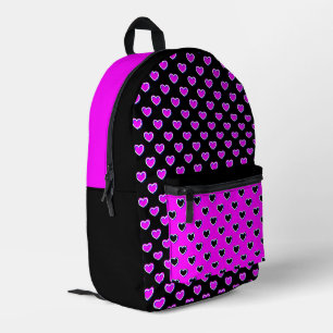 Striking Black Pink Hearts Printed Backpack