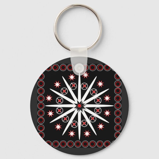 Striking black red grey and white patterned     key ring (Front)