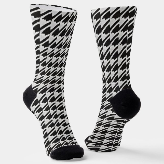 Striking Black & White Houndstooth Socks (Angled)