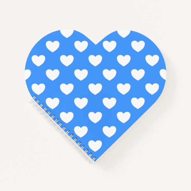 Striking Blue Colour And White Hearts Spiral Notebook (Front)