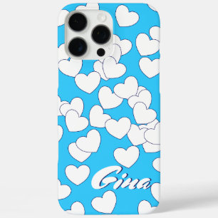 Striking Blue, Custom Name Template, Lovely Hearts iPhone 16 Pro Max Case