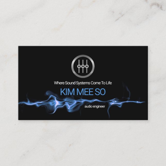 Striking Blue Electric Audio Waves Professional DJ Business Card (Front)