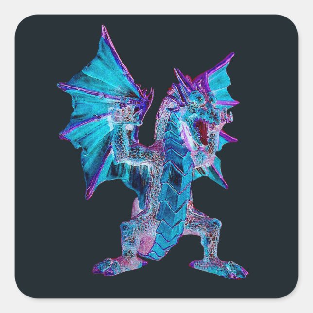 Striking Blue Fire Dragon Mythical Creature Art Square Sticker (Front)