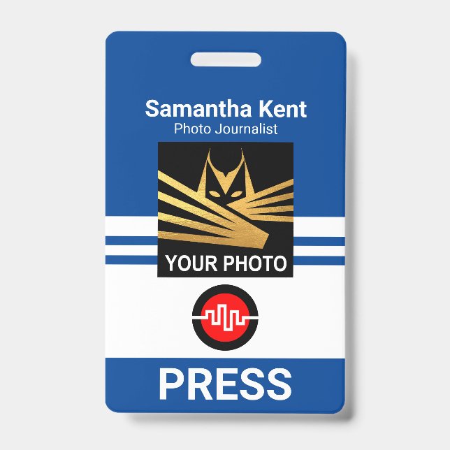 Striking Blue Stripes Column Press Photo ID Badge (Front)