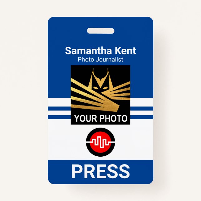 Striking Blue Stripes Column Press Photo ID ID Badge (Front)