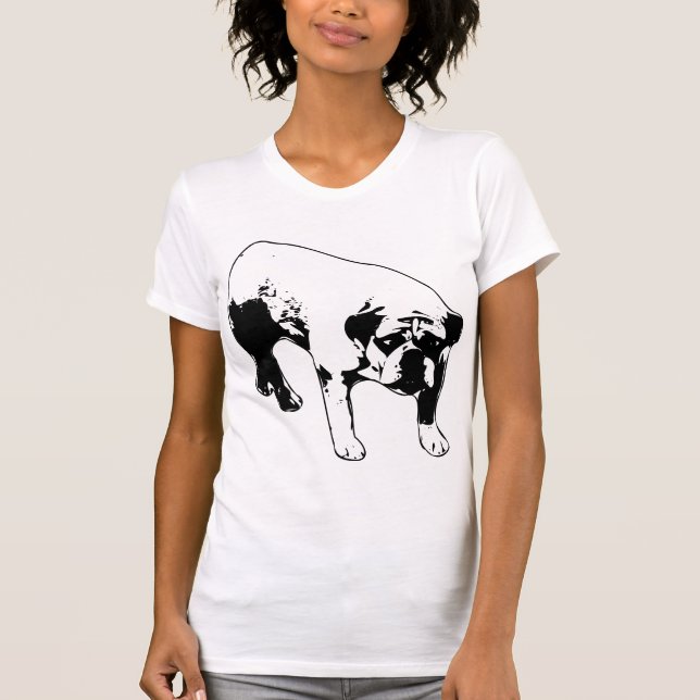 Striking Bulldog Portrait Black and White Graphic  T-Shirt (Front)