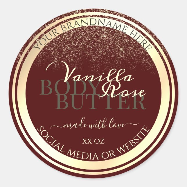 Striking Burgundy & Gold Product Packaging Labels (Front)