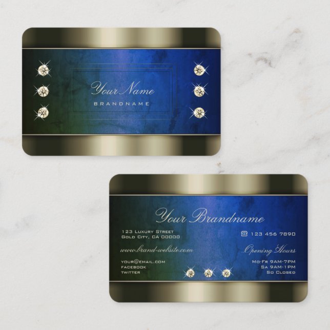 Striking Chrome Borders Green Blue Marble Pattern Business Card (Front/Back)