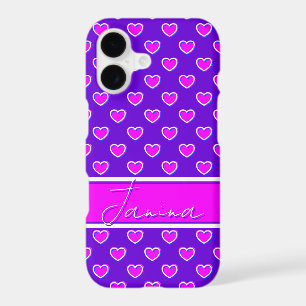 Striking Colors Purple And Pink Hearts Custom Name