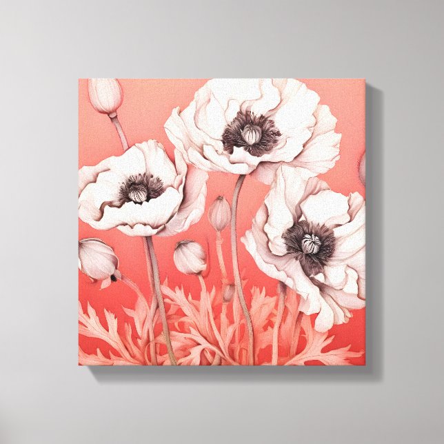 Striking Contrast: White Poppies on Red Canvas Print (Front)