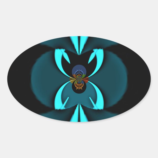 Striking Cutting-Edge Cyan and Black Vector Design Oval Sticker (Front)