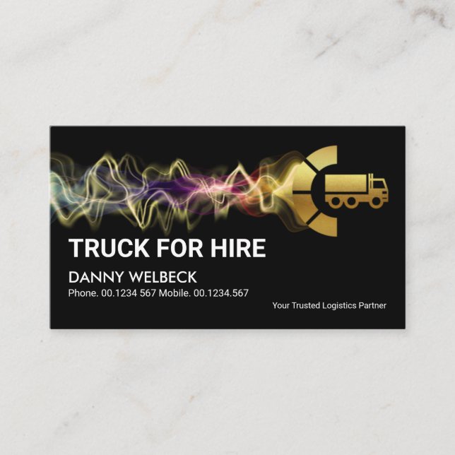 Striking Electric Charge Gold Truck, Transport Business Card (Front)
