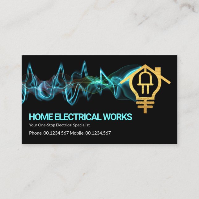 Striking Electrical Charge Creative Gold Home Bulb Business Card (Front)