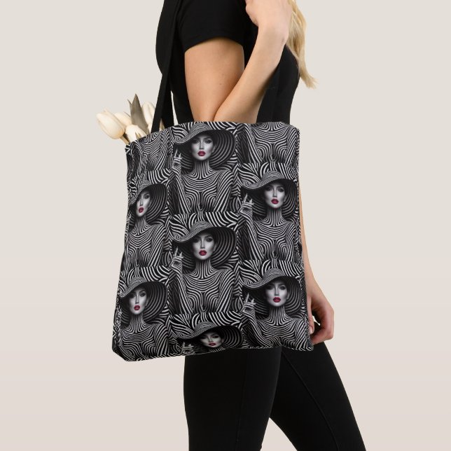 "Striking Elegance: Monochrome Muse Tote Bag" Bag (Close Up)
