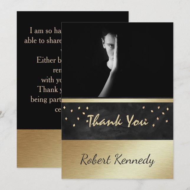 Striking Elegant Graduation Photo Thank You Card (Front/Back)
