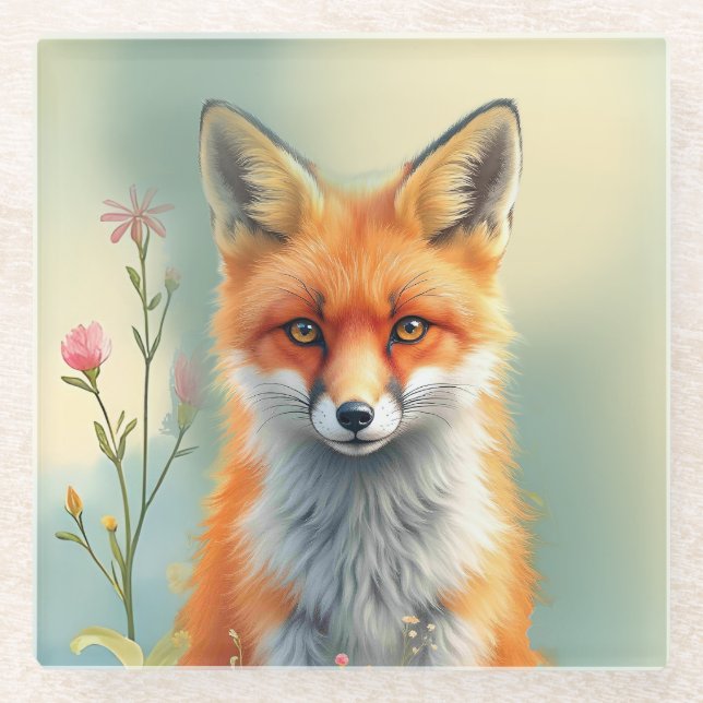 Striking Eyes of a Cunning Red Fox   Glass Coaster (Front)