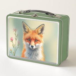Striking Eyes of a Cunning Red Fox Metal Lunch Box