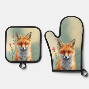 Striking Eyes of a Cunning Red Fox Oven Mitt & Pot Holder Set