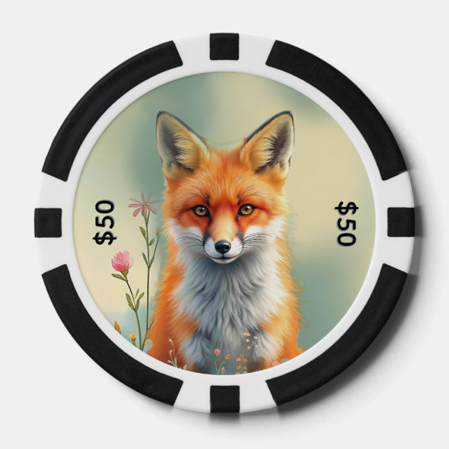 Striking Eyes of a Cunning Red Fox   Poker Chips (Front)