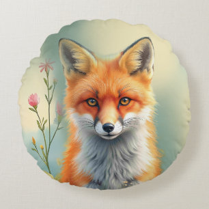 Striking Eyes of a Cunning Red Fox   Round Cushion